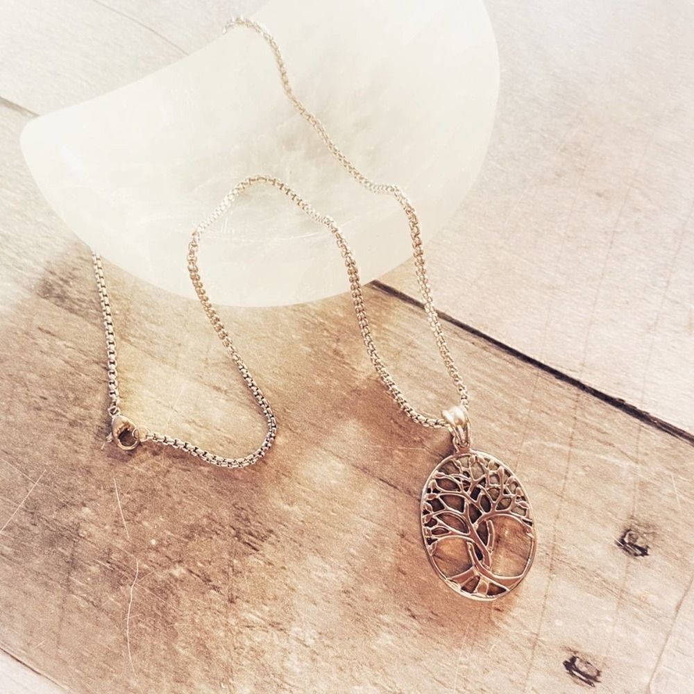 Tree Of Life Stainless Steel Necklace Rounded Box Chain